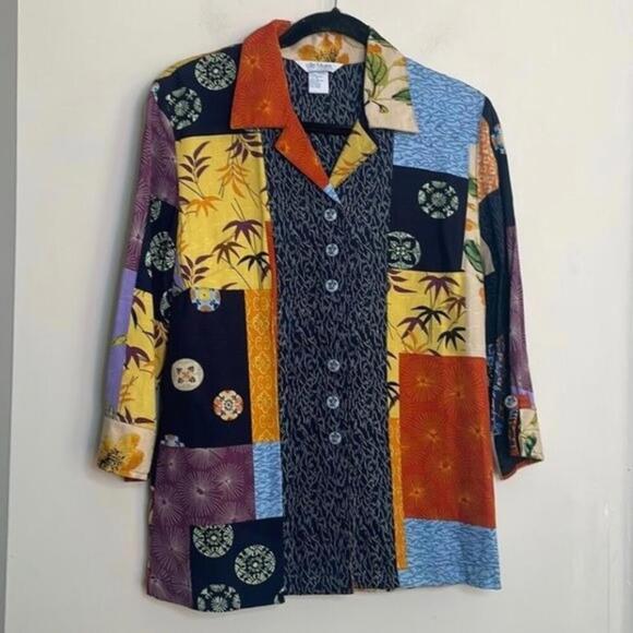 Koret Tops - City Blues by Koret Artsy Patchwork Vintage Button Down Collared Shirt